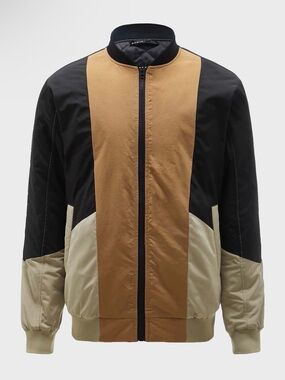 SHEIN Black Tan Cream Colorblock Bomber Jacket